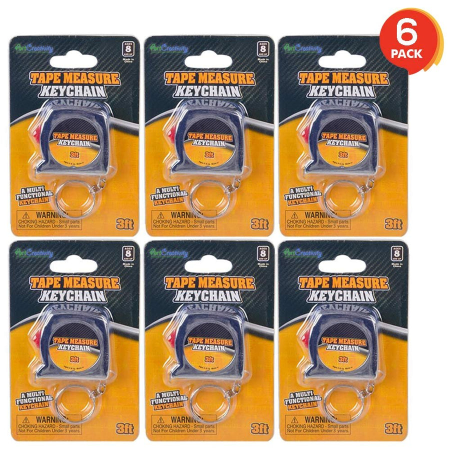 1.5" Tape Measure Keychains for Kids and Adults - Set of 6 - Functional Mini Tape Measures with Stable Slide Lock - Birthday Party Favors, Goody Bag Fillers, Prize for Boys and Girls