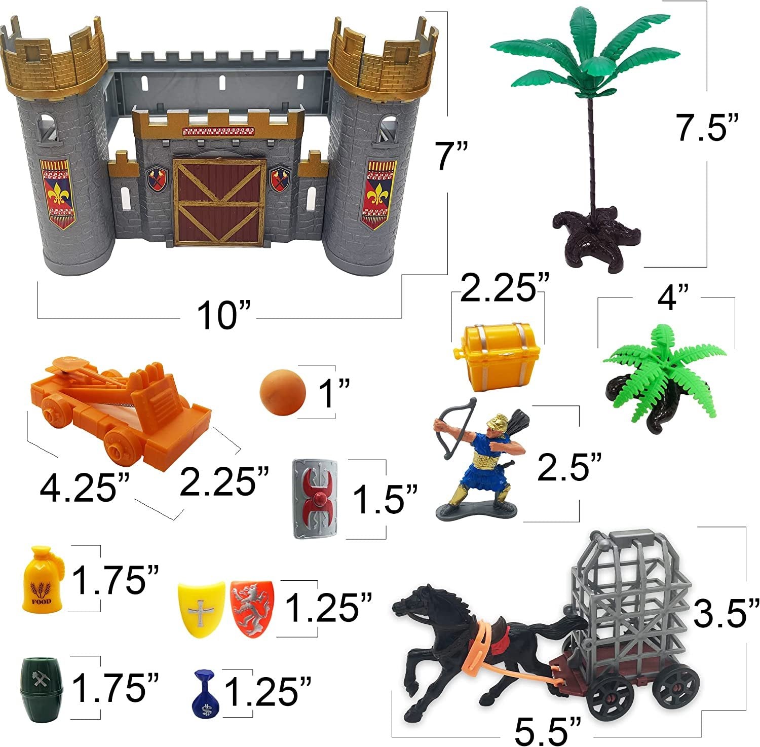Medieval Castle Knights Playset for Kids, 27-Piece Deluxe Action Figure Play Set with Storage Bucket, Assembly Castle, 6 Knight Action Figures, Horse Drawn Carriage, Catapult, and More
