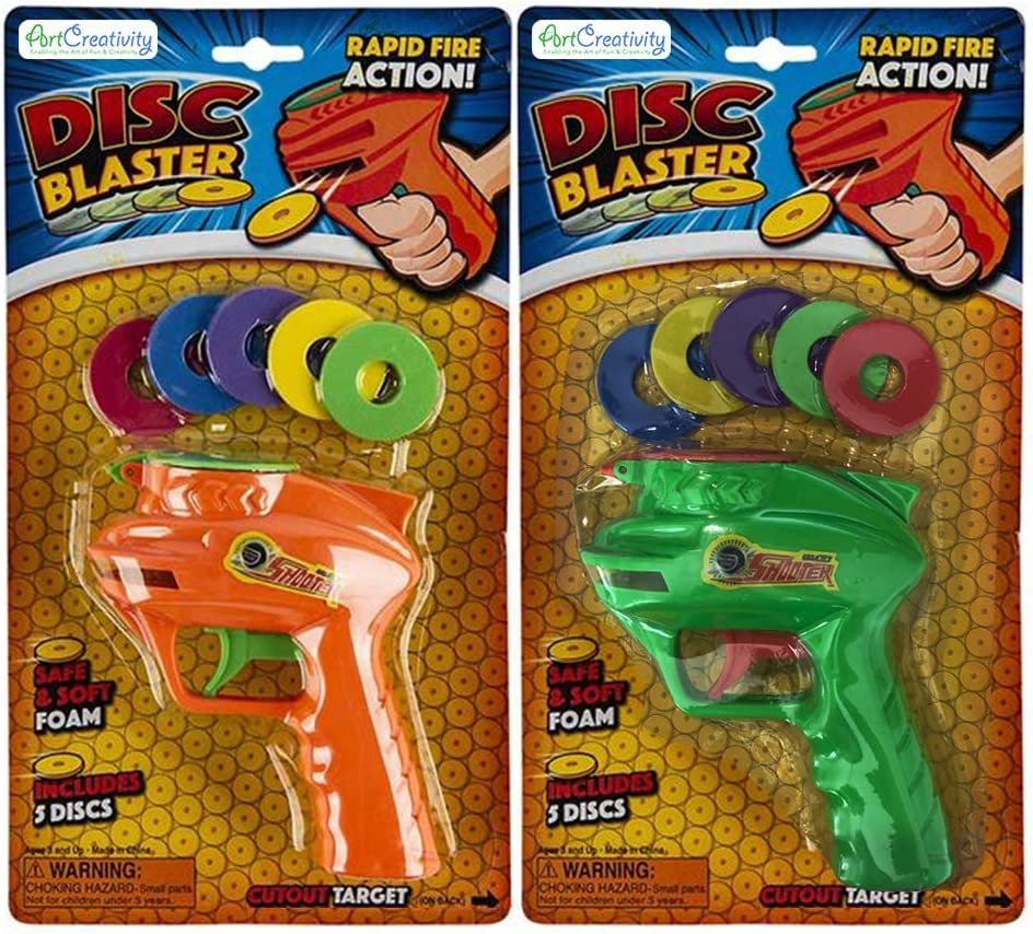 Foam Disc Launcher, Set of 2 Disk Shooter Toy Guns with 1 Gun and 5 Flying Disks Each, Outdoor Games and Activities for Summer, Backyard, and Picnic Fun, Best Gift Idea