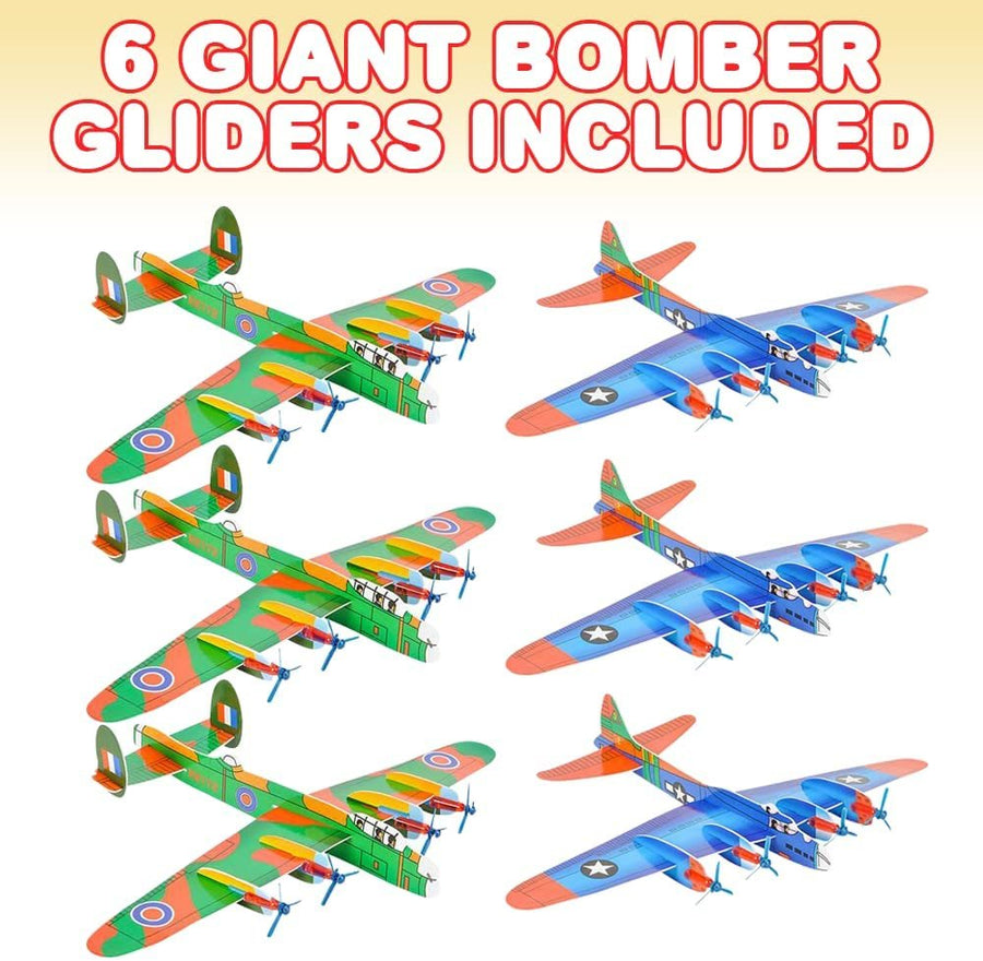 Giant Bomber Foam Glider Planes for Kids, Set of 6, Gliding Airplane Toys for Kids, Colorful Flying Toys for Boys and Girls, Aviation Party Favors, and Outdoor Toys for Active Play