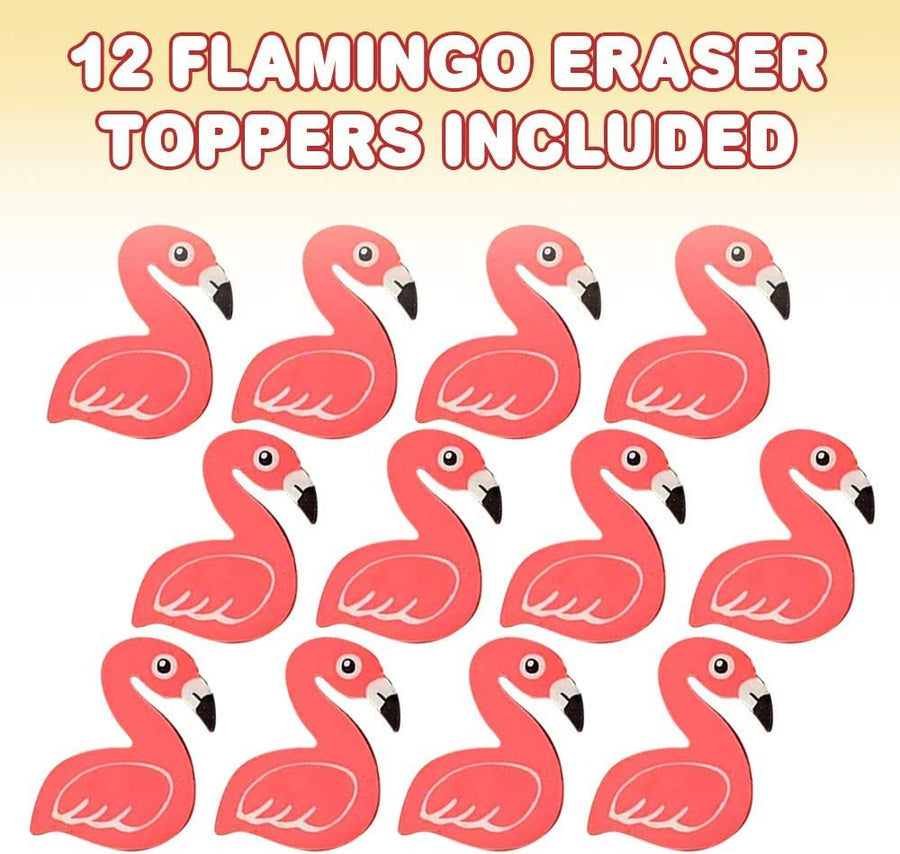 Flamingo Eraser Pencil Toppers, 12 Pcs, Cute Eraser Caps Toppers, Classroom Prize, Teacher Rewards, Tropical Birthday Party Favors, Goody Bag Stuffers for Boys and Girls