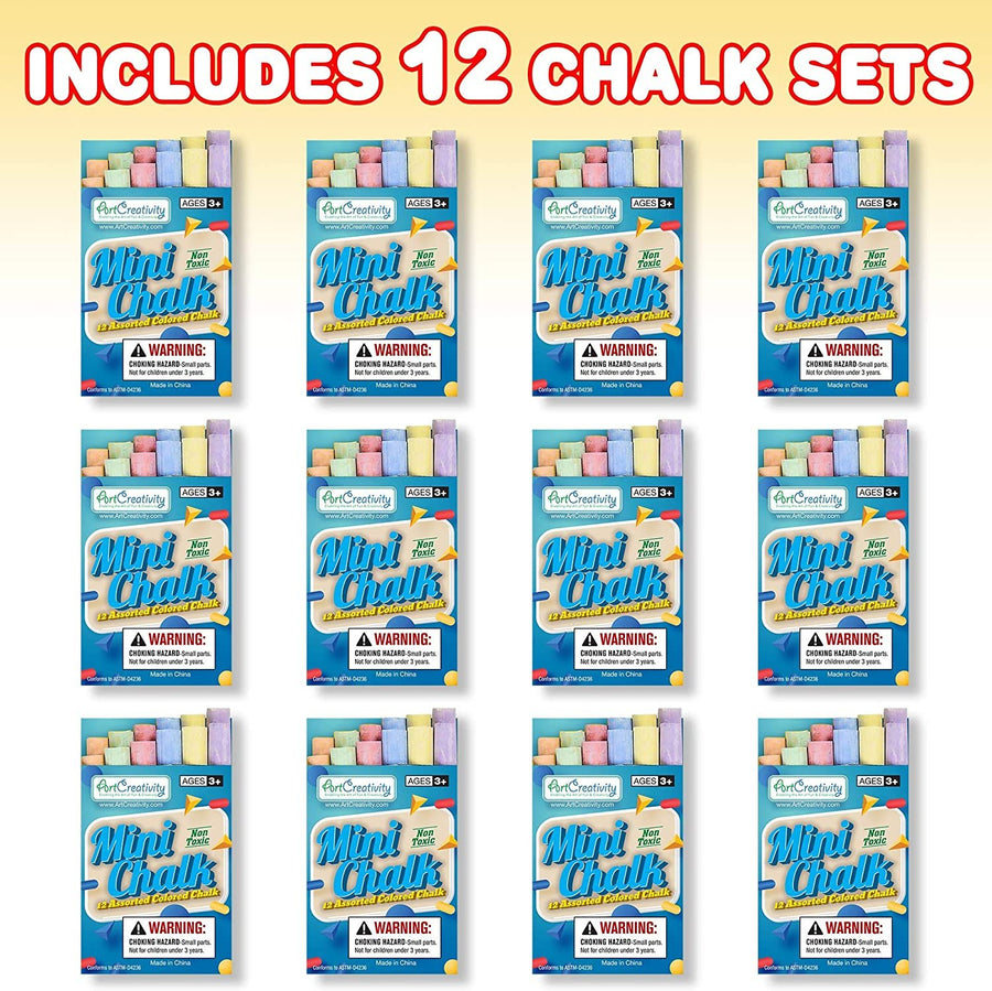 Mini Chalk Set for Kids - 12 Boxes - Each Box Has 12 Blackboard Chalk Sticks - Non-Toxic Art and Craft Supplies - Birthday Party Favors for Boys and Girls - Fun Goody Bag Fillers