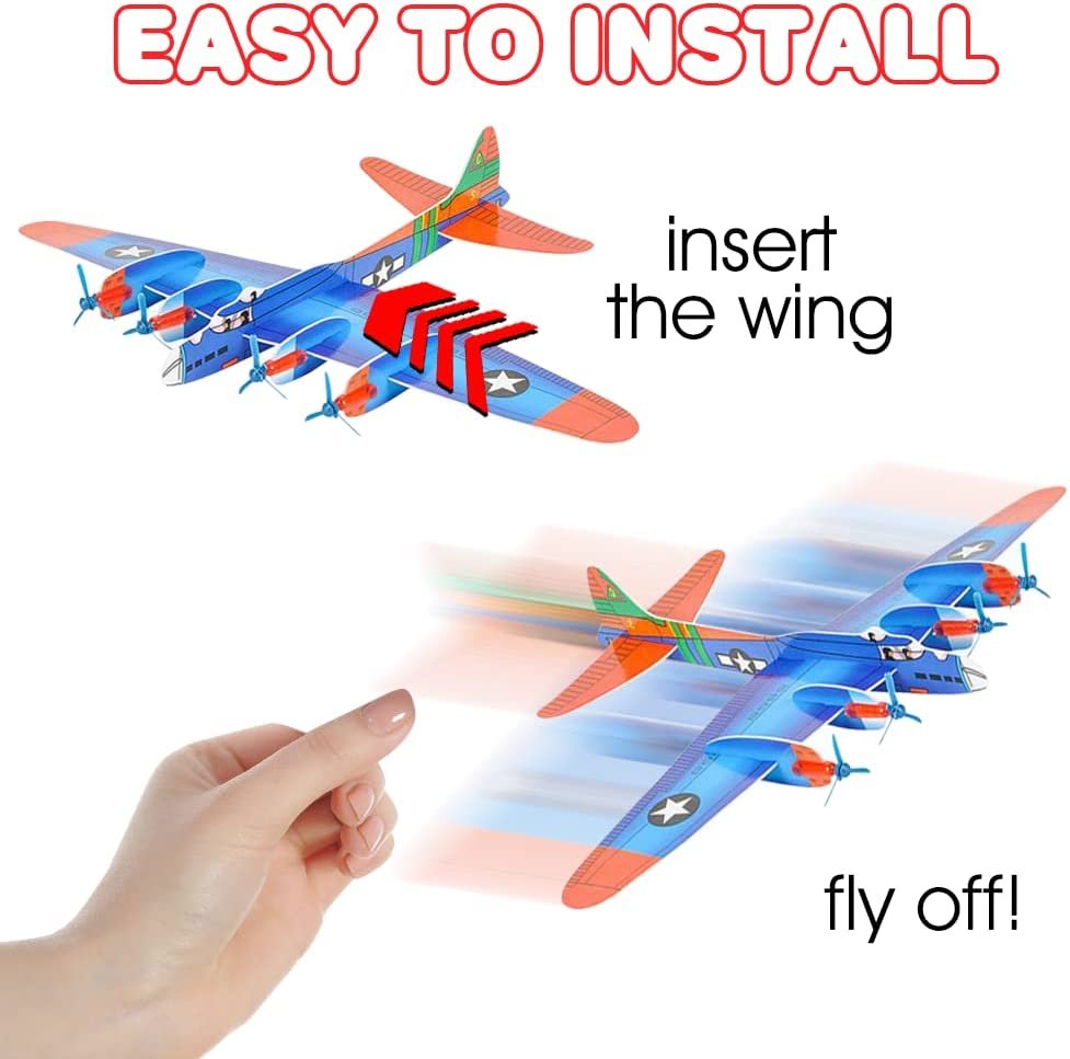 Giant Bomber Foam Glider Planes for Kids, Set of 6, Gliding Airplane Toys for Kids, Colorful Flying Toys for Boys and Girls, Aviation Party Favors, and Outdoor Toys for Active Play