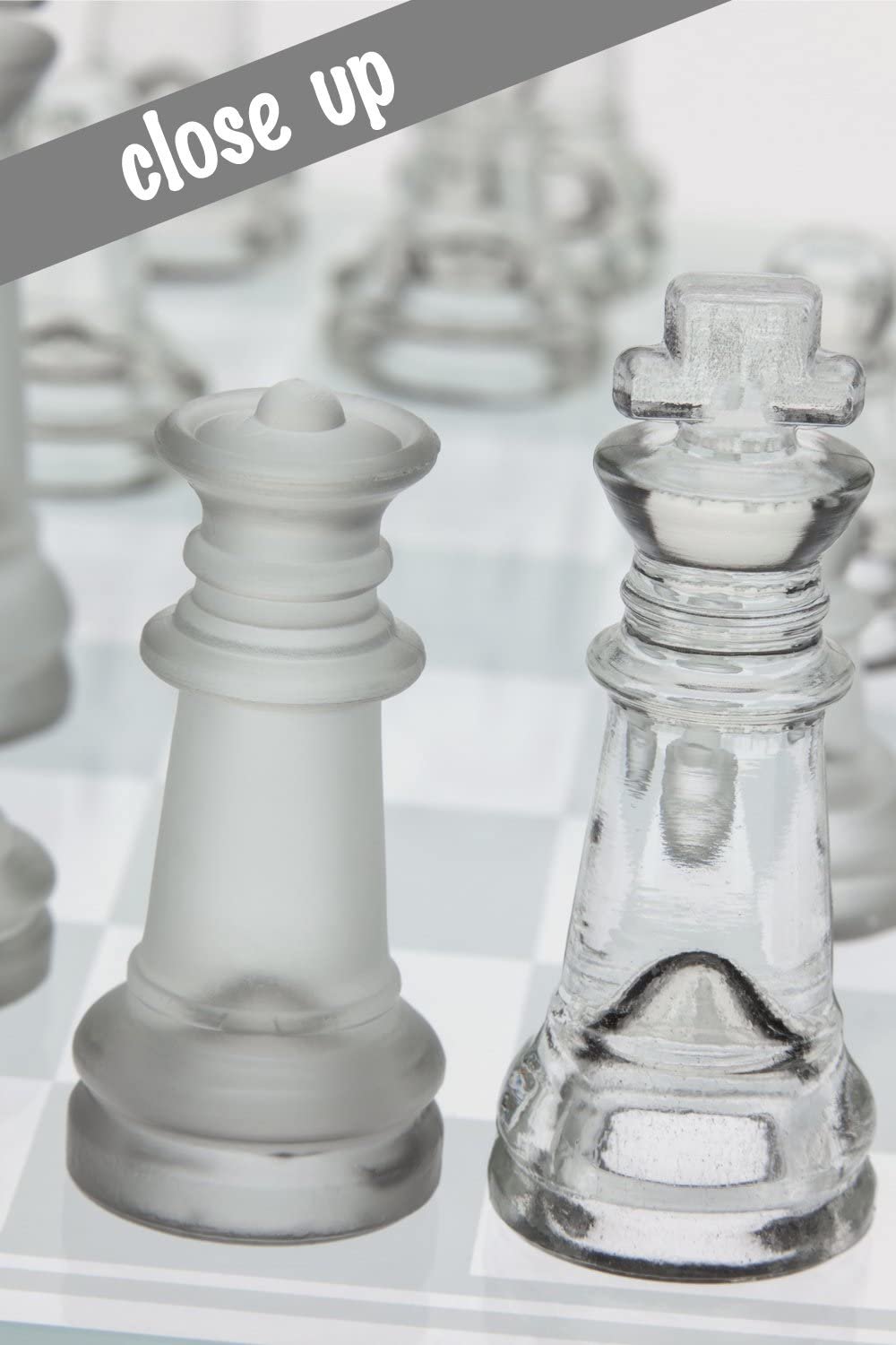 Glass Chess Set, Elegant Design - Durable Build - Fully Functional - 32 Frosted and Clear Pieces - Felted Bottoms - Easy to Carry - Reassuringly Stable (14")