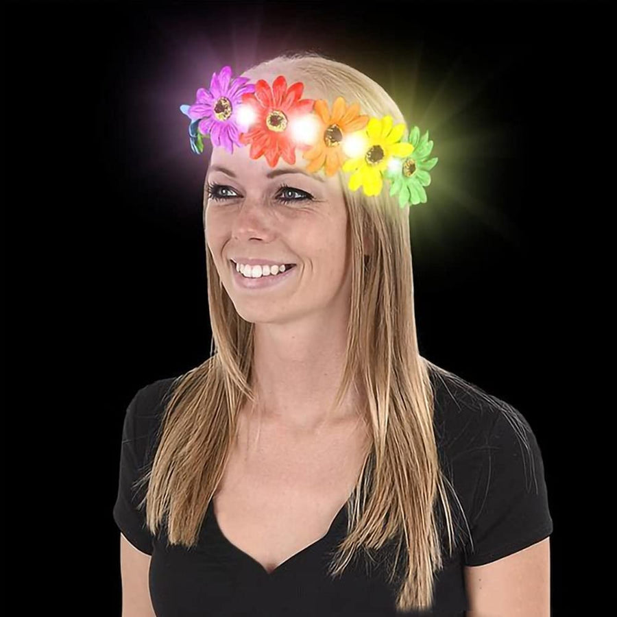 Light-Up Rainbow Flower Halo, 1PC, LED Tiara for Kids and Adults with Multi-Color Floral Arrangement, Fun Luau Party Supplies, Prop for Music Festivals, Weddings, and Beach Parties
