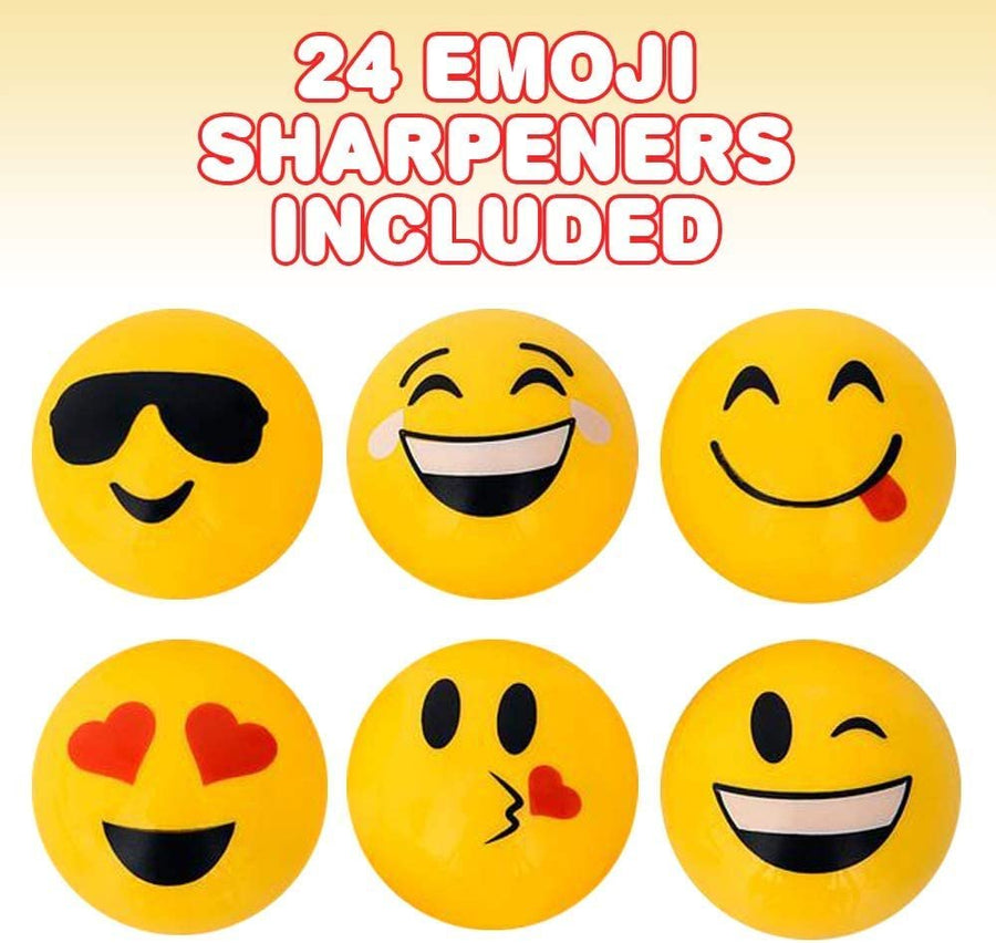 Emoticon Sharpeners for Kids, Bulk Pack of 24, Emoticon Smile Face Pencil Sharpeners, Fun School Supplies for Children, Emoticon Birthday Party Favors for Boys and Girls