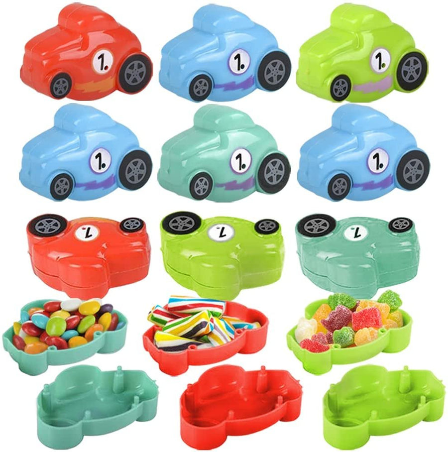 Race Car Plastic Easter Eggs for Kids, Set of 12, Easter Eggs in Colorful Toy Car Designs, Detachable Halves for Easy Filling, Great as Easter Egg Hunt Supplies and Party Favors