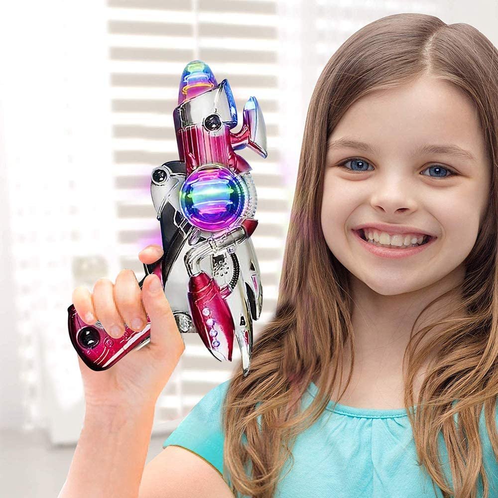 Red & Blue Super Spinning Space Toy Gun Set with Flashing Lights & Sound Effects, Pack of 2, Cool Futuristic Toy Guns, Batteries Included, Great Gift Idea for Boys & Girls