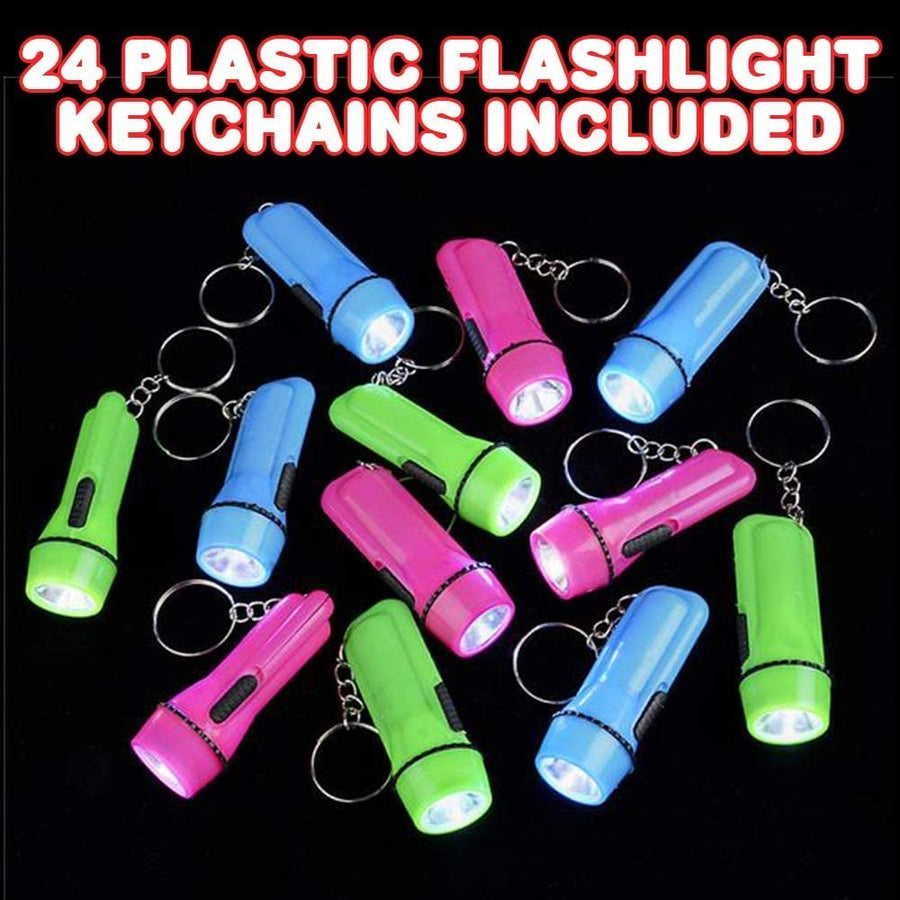 Flashlight Keychains, Pack of 24, LED Key Chains in Assorted Colors, 2.25" Durable Plastic Keyholders, Birthday Party Favors, Goodie Bag Fillers for Kids
