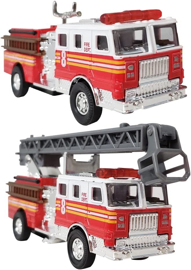 Fire Truck Toy with Extendable Ladder, Pull Back Fire Engine
