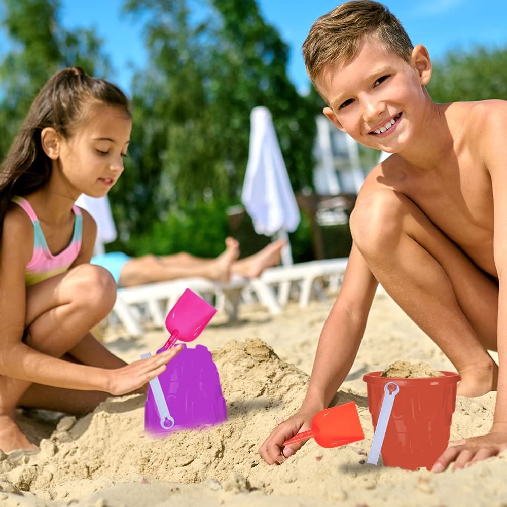 Beach Sand Castle Buckets and Shovels Set, Includes 12 Shovels and 12 Pail Buckets with a Sand Castle Design Inside, Sandcastle Building Toys, Fun Summer Sand Toys for Boys and Girls