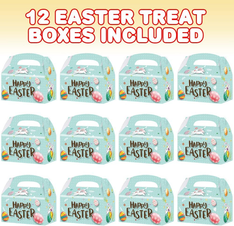 Easter Treat Boxes, Pack of 12 Easter Bunny Boxes for Candy, Cookies and Party Favors, Cute Cardboard Boxes with Handles for Wedding Candy, Birthday Favors, Holiday Goodies