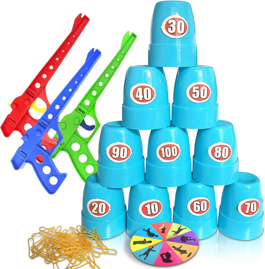 Shooting Competition Game for Kids, Toy Guns, Rubber Bands & Cups, Fun Target Practice Game for Boys and Girls