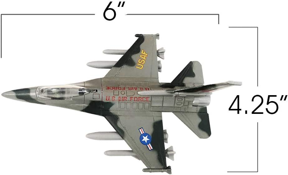 Diecast F-16 Fighting Falcon Jets with Pullback Mechanism, Set of 2, Diecast Metal Jet Plane Fighter Toys for Boys, Air Force Military Cake Decorations, Aviation Party Favors