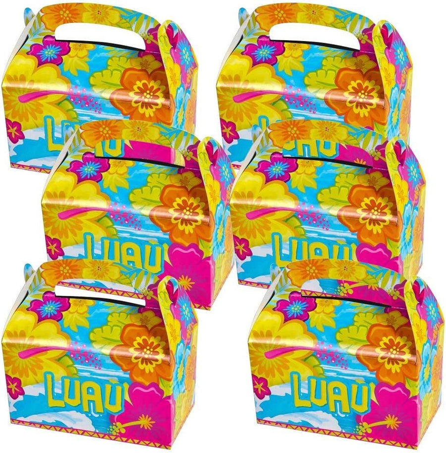 Luau Treat Boxes for Candy, Cookies and Party Favors - Pack of 12 Cookie Boxes, Cute Cardboard Boxes with Handles for Birthday Party Favors, Holiday Goodies