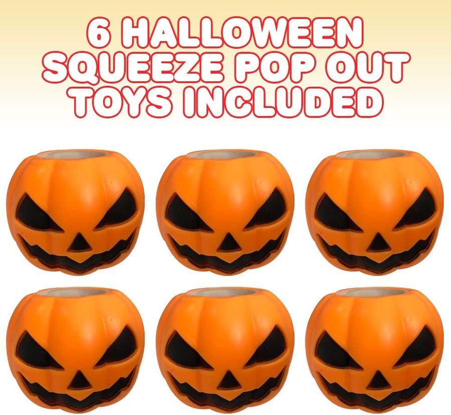 Halloween Squeeze Pop-Out Toys, Set of 6, Halloween Stress Relief Toys for Kids with Pop-Out Characters, Great as Non-Candy Halloween Treats, Trick or Treat Supplies, and Prank Toys