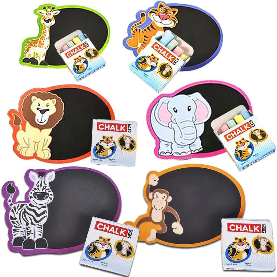 Safari Animal Chalkboard Sets - Pack of 12 - 1 Colorful Animal Chalk Board + 4 Colorful Chalks - Small Chalkboards - Assorted Colors - Great Party Favor - Amazing Gift Idea for Kids