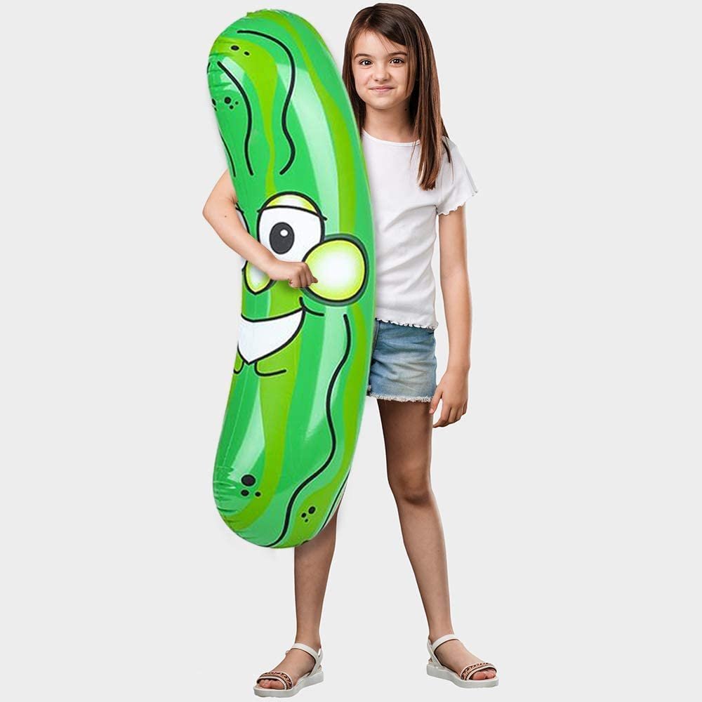 36" Pickle Inflates, Set of 2, Inflatable Food Toys with a Cute Smile, Fun Birthday Party Decorations Supplies, Durable Water Pool Toys for Kids, Fun Pickle Party Favors