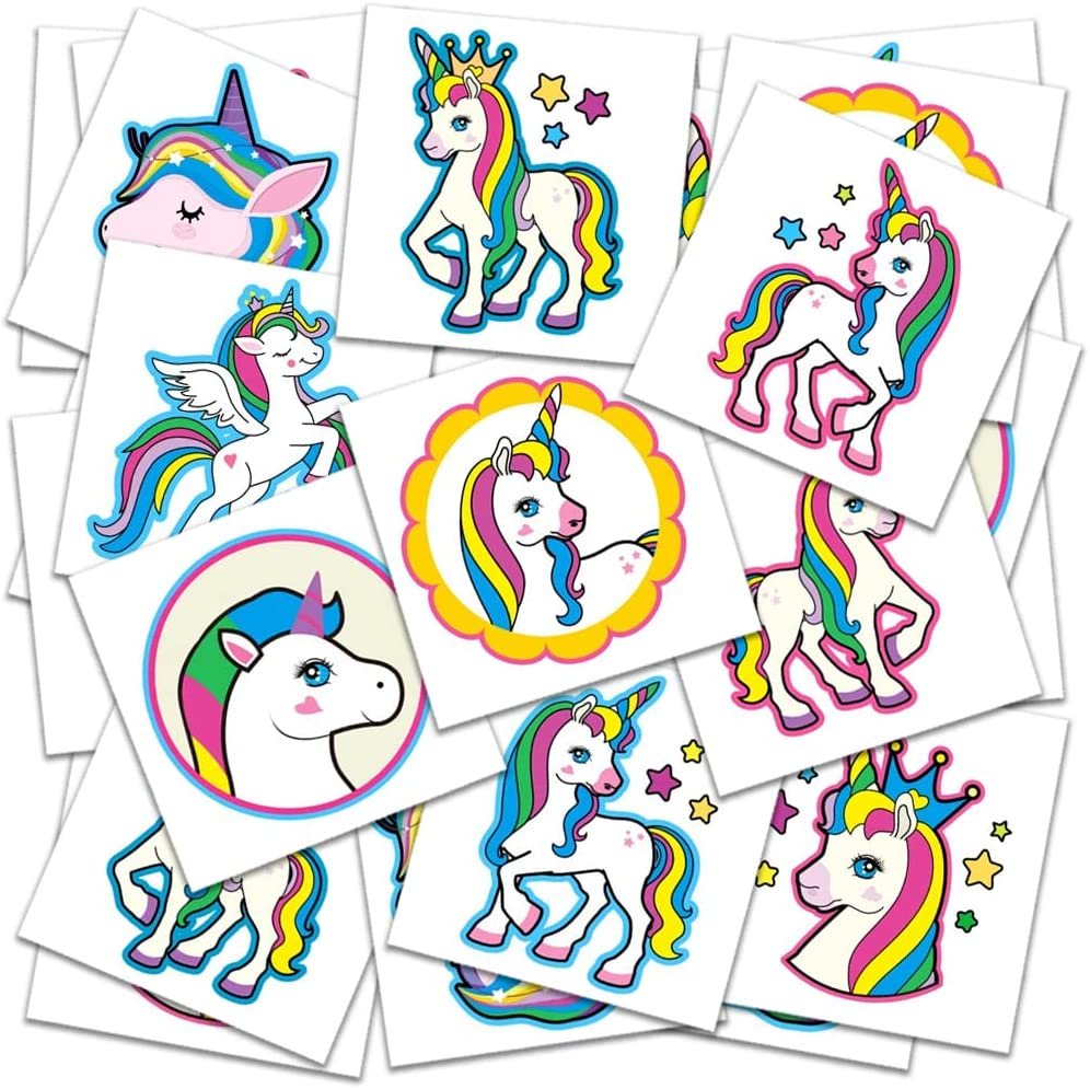 Unicorn Temporary Tattoos for Kids, Assorted Non-Toxic 2" Tats - Bulk Pack of 144