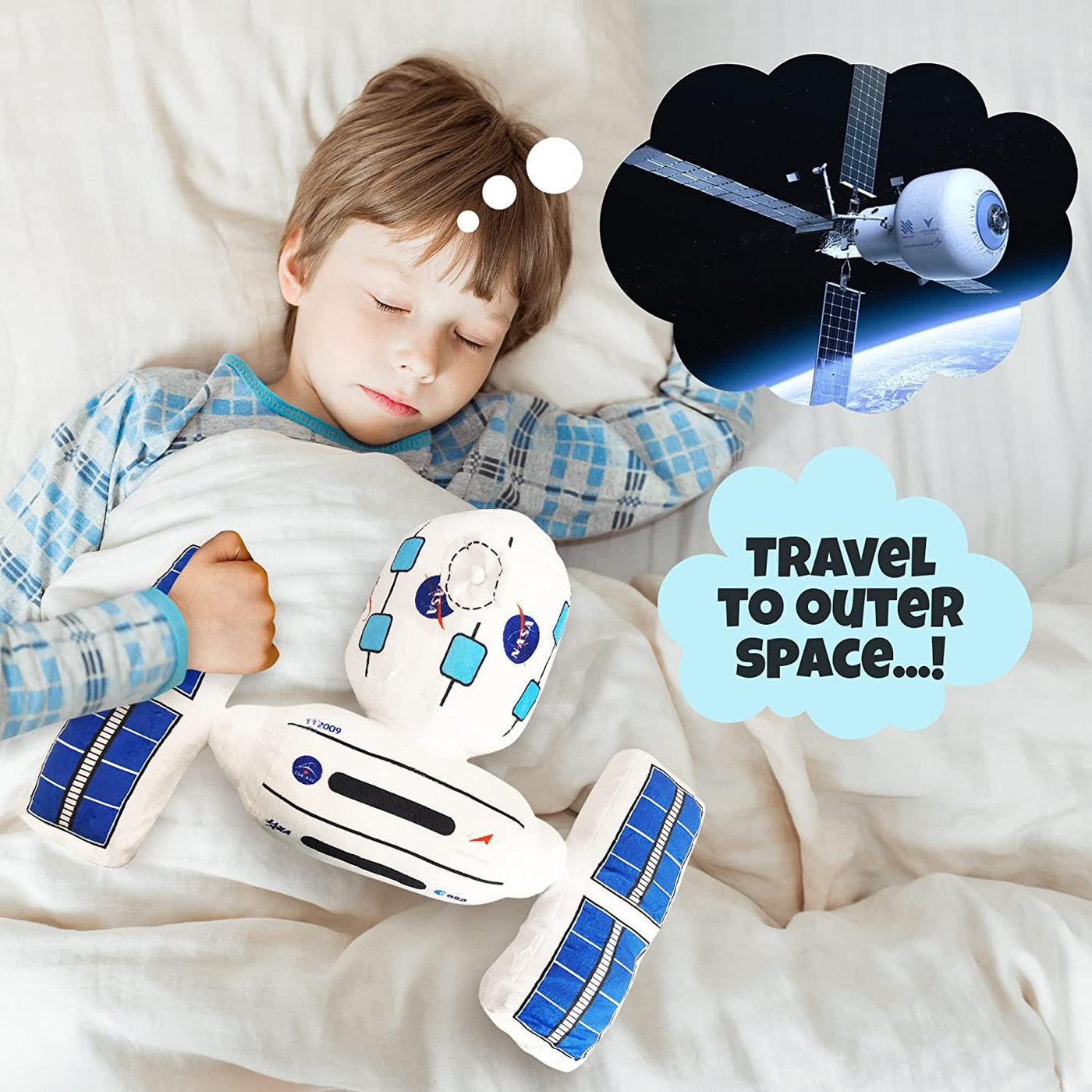 Plush Toy Space Station, Soft Stuffed Outer Space Toy, Spaceship Toy for Creating Space Theme Birthday Decorations, Space Nursery Decor, and Outer Space Room Decor, Classic Toys