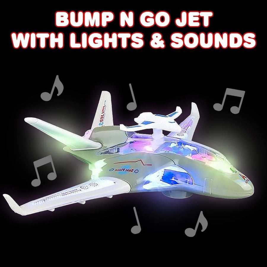 Light Up Transparent Fighter Jet for Kids, Bump and Go Kids Airplane with Colorful Spinning Gears, Music, & LED Effects, Fun Toy Airplane for Boys and Girls