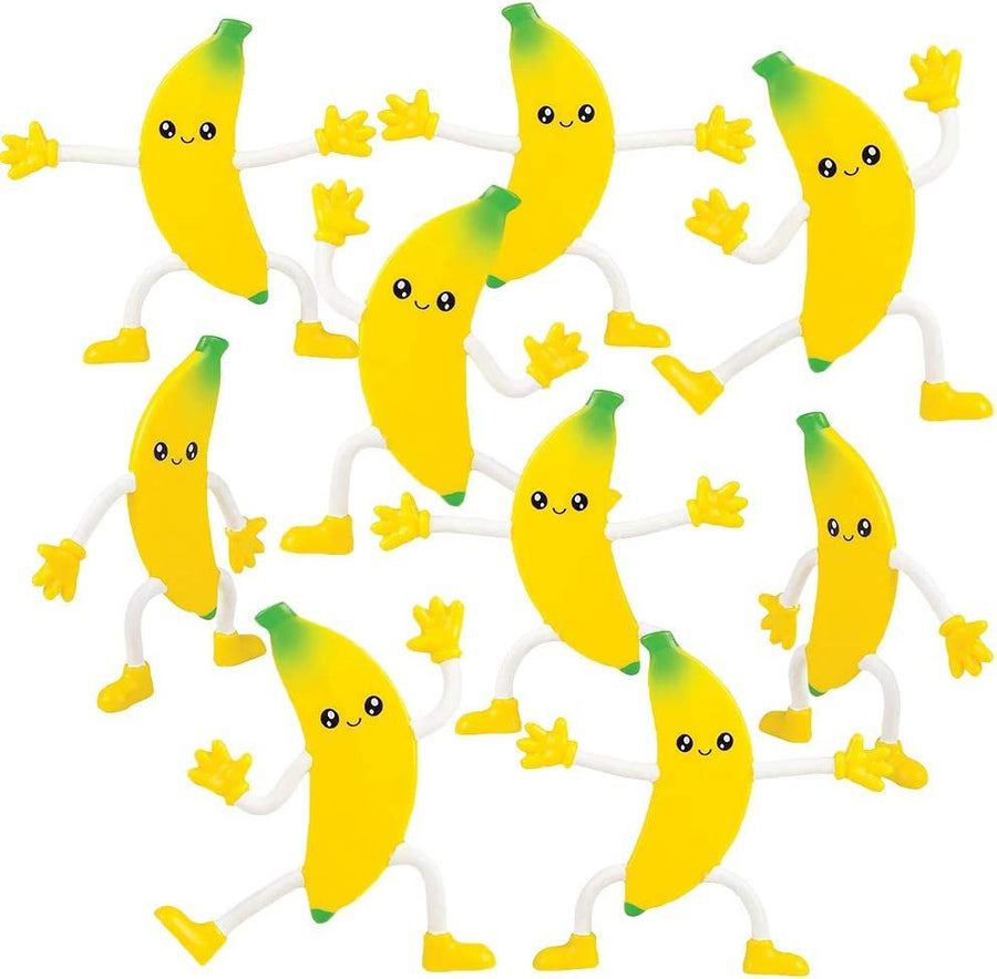Bendable Banana Figures, Set of 12 Novelty Fruit Shaped Bendy Figurines, Stress Relief Fidget Toys for Kids, Birthday Party Favors, Goodie Bag Stuffers, Piñata Fillers for Boys and Girls