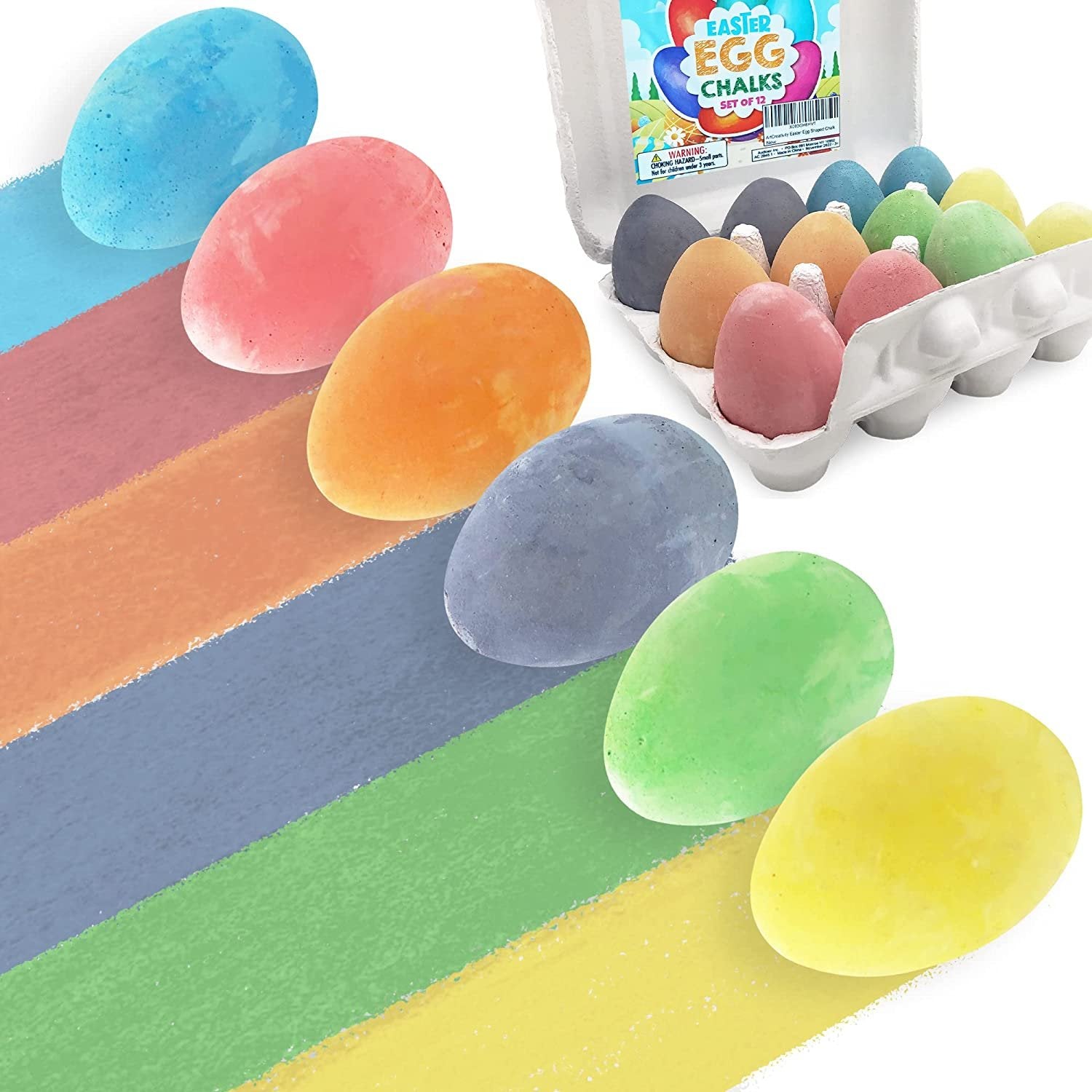 12 Pack Colorful Easter Sidewalk Chalk Egg for Kids Boys Girls, Chalk for Toddlers, Easter Basket Stuffers Gifts Fillers & Party Favors, Easter Party Supplies & Goodie Bag Fillers, Easter Activities