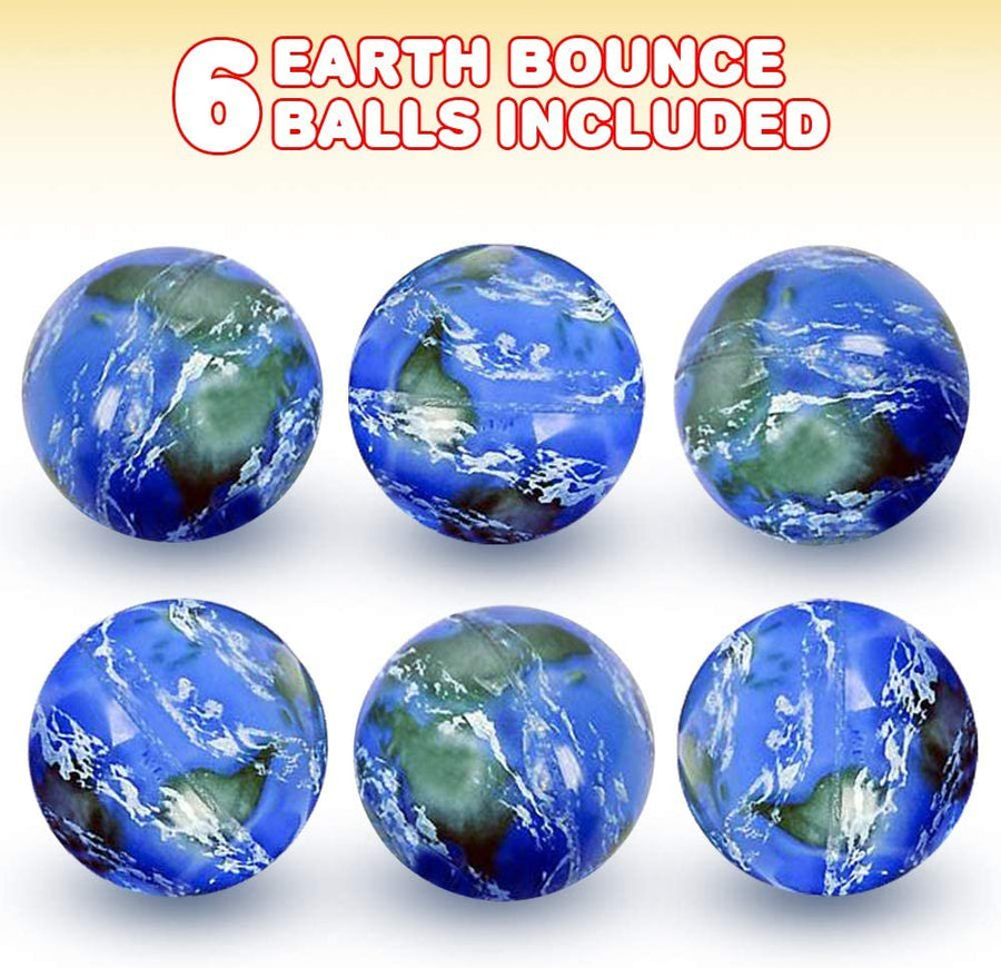 High Bounce Balls for Kids, Set of 6 Bouncing Balls, Earth Design and Extra-High Bounce, Birthday Party Favors, Goodie Bag Fillers