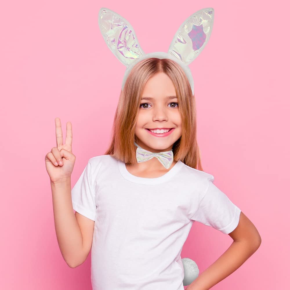 Easter Bunny-Costume-Accessories, 3 Piece Set, Bunny Outfit with Plush  Ears, Tail, and Bowtie, Bunny Ears Headband Set for Kids and-Adults-for  Easter