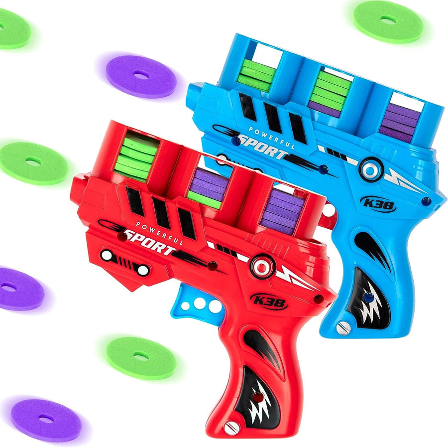 Foam Disc Launcher, Set of 2 Disk Shooter Toy Guns with 2 Guns and 36 Flying Disks, Outdoor Games and Activities for Summer Fun, Party Favors and Outdoor Toys for Kids Ages 8-12