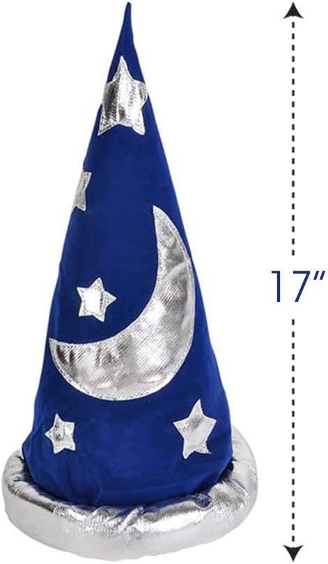Wizard Hat for Kids, Set of 2, Velour Pointed Hat for Merlin, Gandalf, Dumbledore Halloween Costume, 17" Navy Hat with Silver Moon and Stars, Game Prize for Boys and Girls