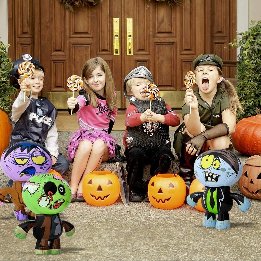 Zombie Bunch Inflates, Set of 3, 24" Blow-Up Zombies in Fun Assorted Designs, Inflatable Halloween Decorations, Halloween Photo Booth Props and Spooky Carnival Game Prizes for Kids