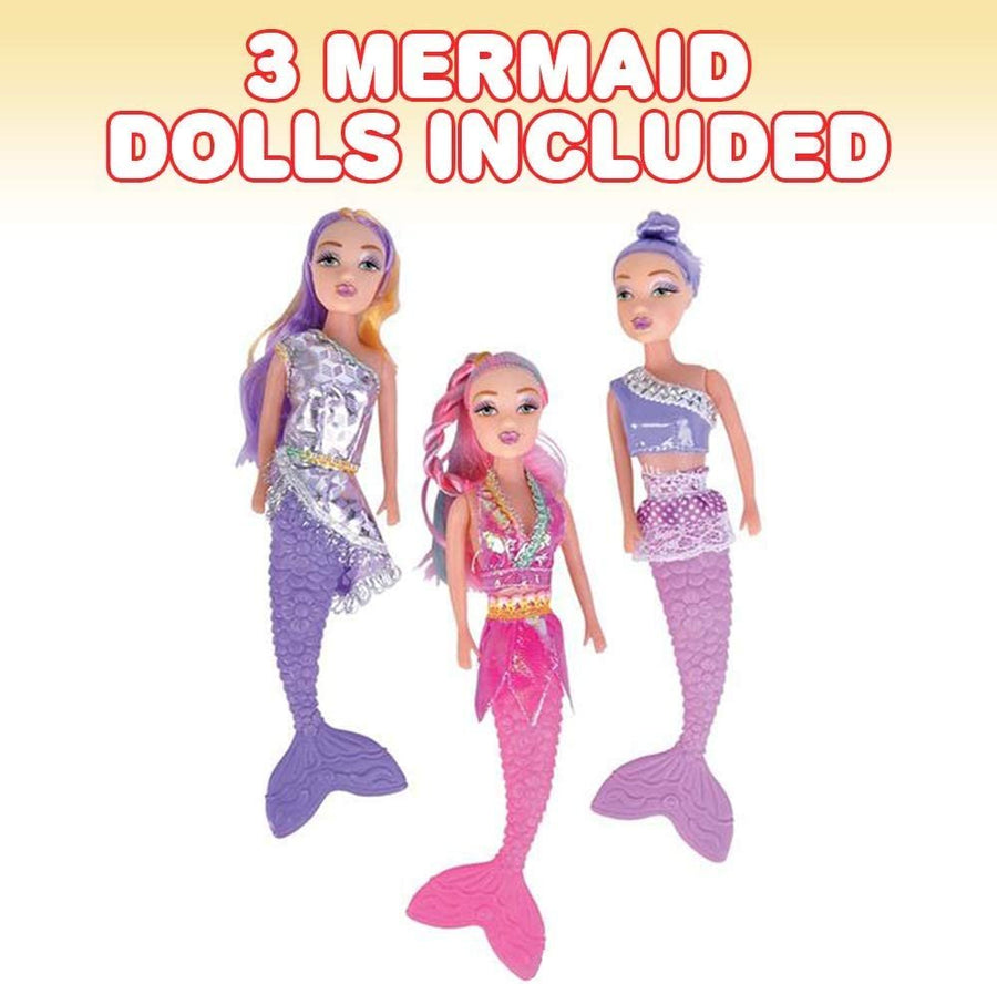 Mermaid Dolls for Girls, Set of 3, 11.5" Doll Toys in Assorted Colors with Removable Cloths, Birthday Party Favors for Girls, Goodie Bag Fillers, Princess and Mermaid Party Supplies