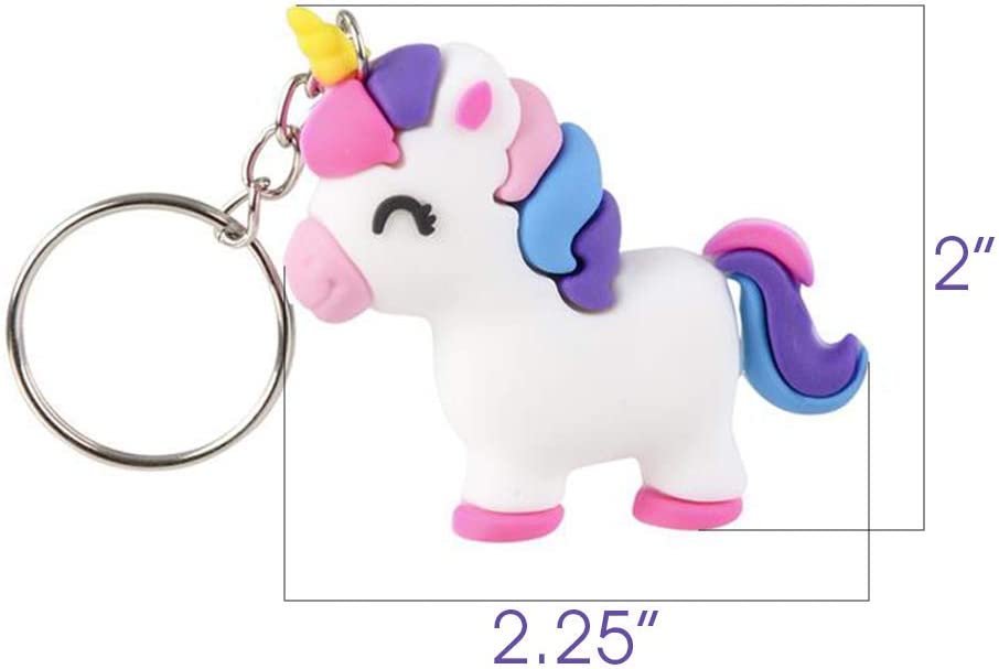 Unicorn Rubber Keychains, Set of 12, Fun Key Chains for Backpack, Purse, Luggage, Unicorn Birthday Party Favors for Kids, Goodie Bag Fillers, Small Prizes for Boys and Girls