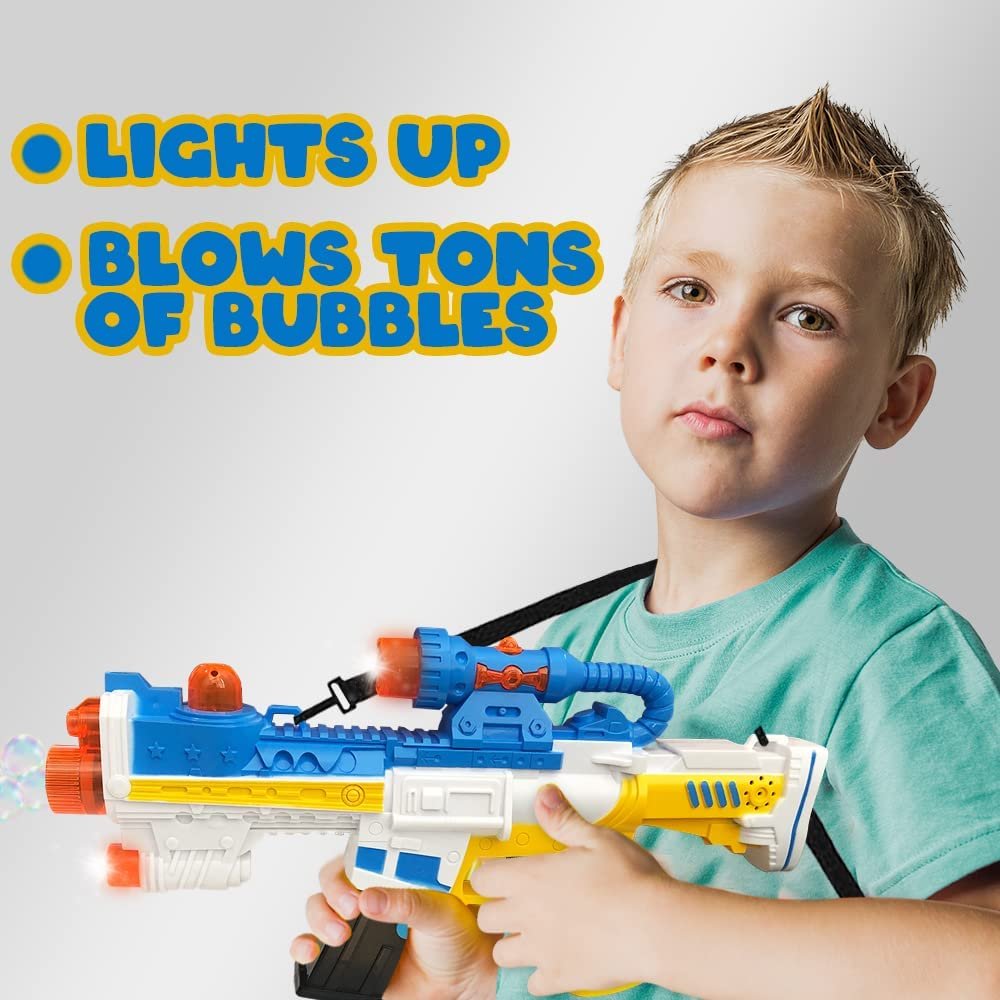 Mega Bubble Blaster with Flashing Lights and Sounds, Includes Light Up Bubble Gun and 2 Bubble Refill Bottles, Special Ops Bubble Machine Gun with Shoulder Strap, Great Gift for Ages 3+