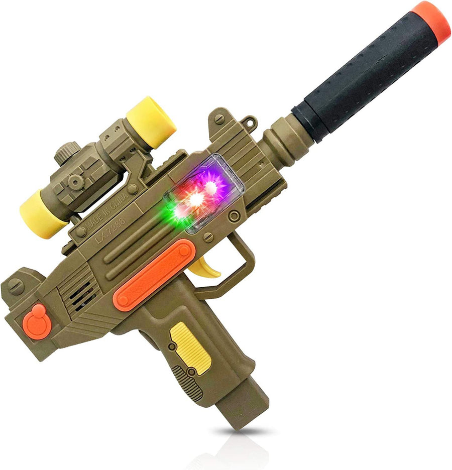 LED Uzi Style Play Gun with Lights & Sound, 12.5" Toy Gun with Awesome LED & Realistic Sound Effects, Pretend Play Firearm Toy, Great Birthday Gift for Kids - Batteries Not Included