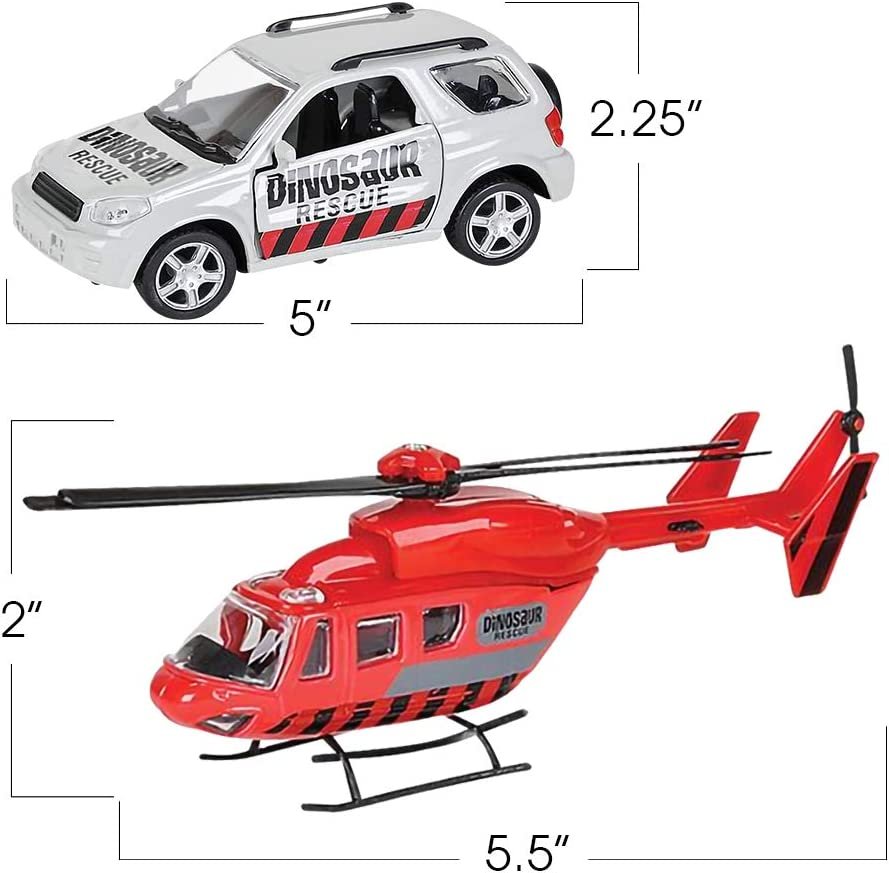 SUV Toy Car with Trailer and Helicopter Playset for Kids, Interactive Dinosaur Play Set with Detachable Helicopter & Opening Doors on 4 x 4 Toy Truck, Best Birthday Gift for Boys & Girls