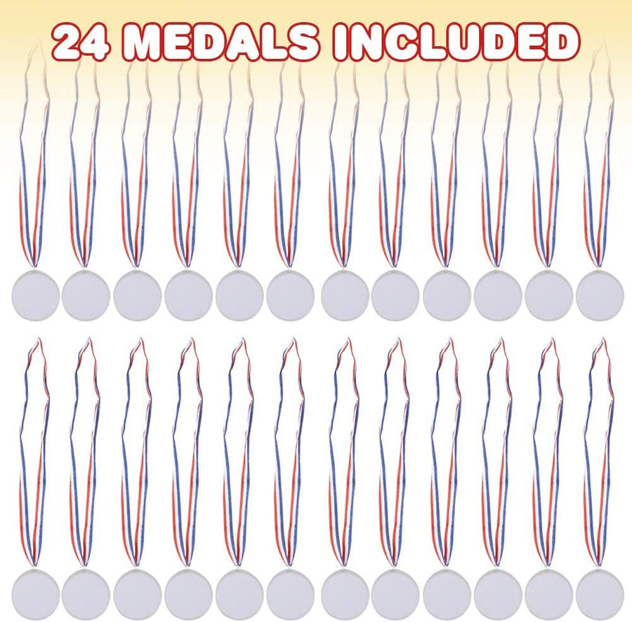 Make Your Own Medals Kit, Set of 24, DIY Award Medals for Kids with Patriotic Ribbons, Fun Craft Activity Kit for Parties, School and Home, Party Favors Medals for Boys and Girls