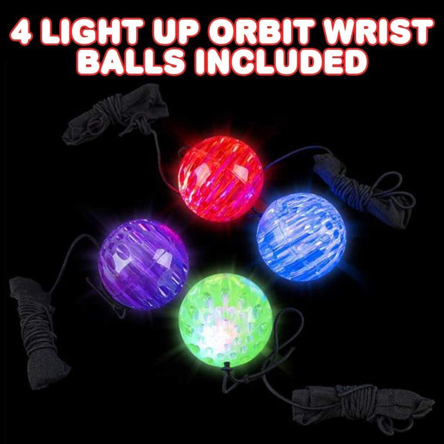 Light-Up Orbit Wrist Balls, Set of 4, LED Balls with Flashing Lights and Elastic String, Wristband Toys for Indoor and Outdoor Play, Fun LED Birthday Party Favors for Boys and Girls