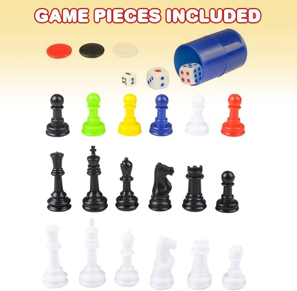 10 in 1 Board Game Set, Travel-Friendly Family Board Game Set with Backgammon, Chinese Checkers, Snakes and Ladders, Game of The Goose, Sorry, Draught, Racing, Chess and More