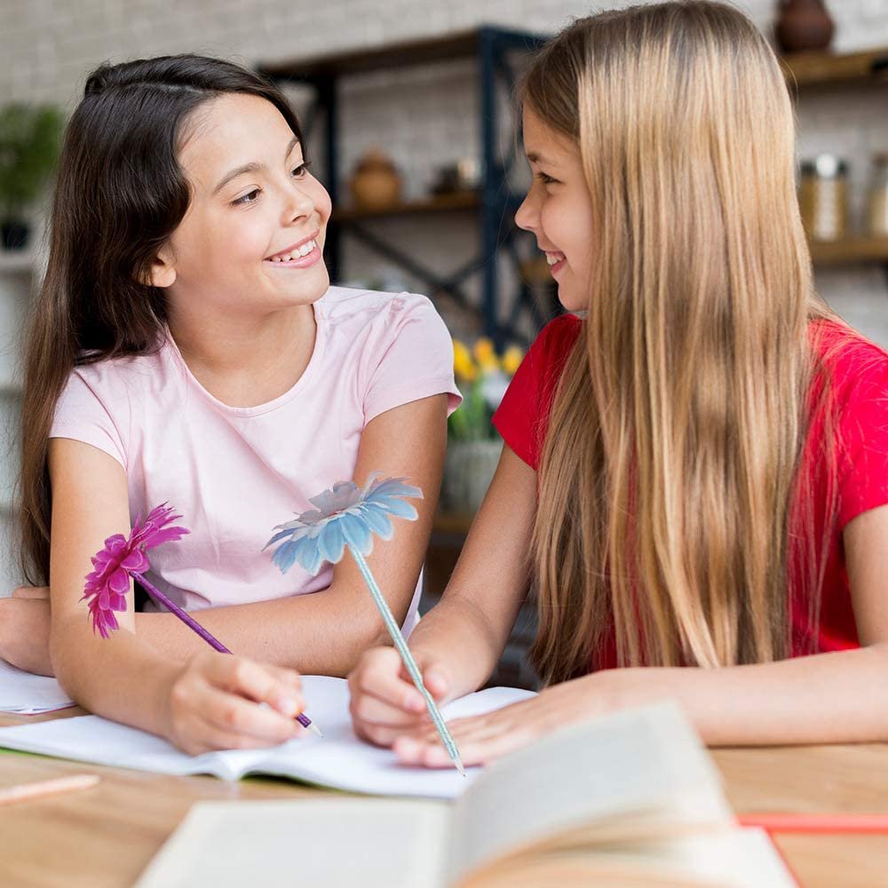 Daisy Flower Pens, Set of 12, Fun Writing Pens for Kids and Adults with Black Ink, Cool Back to School Stationery Supplies, Birthday Party Favors, Goody Bag Fillers, and Office Gifts