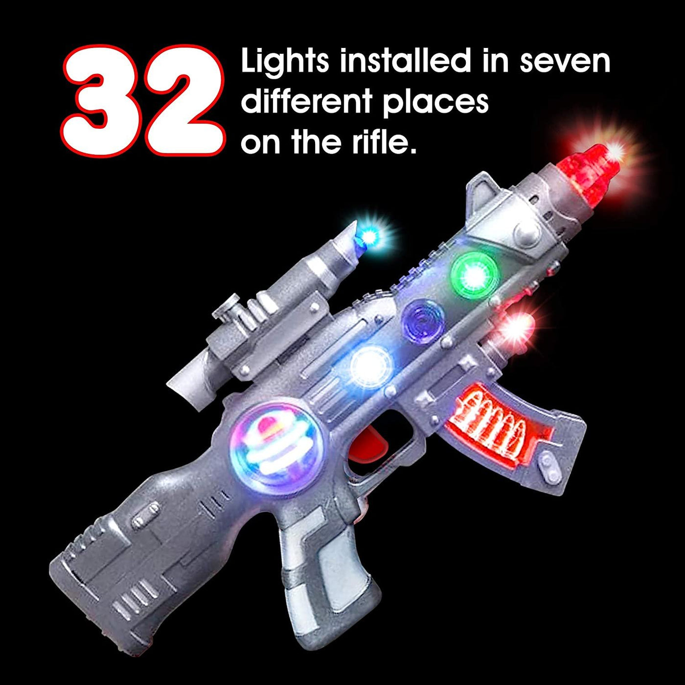 Light Up Spin Ball Blaster Toy Gun, 12.5" Assault Rifle with Thrilling Multicolor LEDs and Sound Effects, Batteries Included, Really Cool Play Gun for Boys and Girls, Great Gift Idea