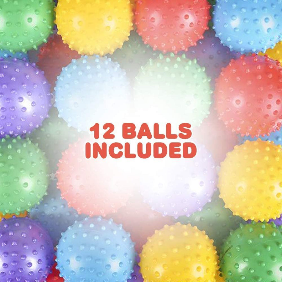 Inflated Knobby Balls, Pack of 12, Spiky Sensory Bouncing Balls for Autism, ADHD, ADD, Anxiety Relief, Birthday Party Favors, Treasure Box Prizes, 3" Balls for Kids and Adults