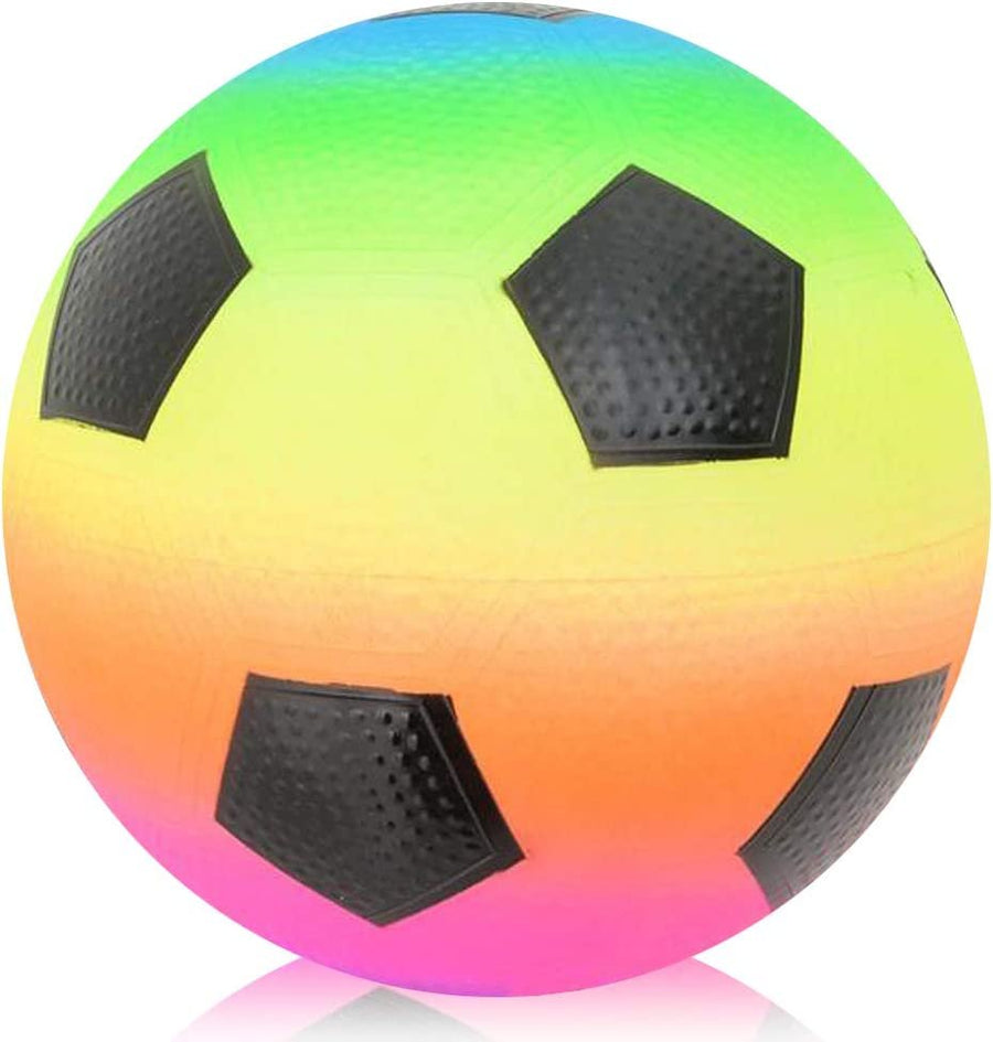 Rainbow Soccer Playground Ball for Kids, Bouncy 9" Kick Ball for Backyard, Park, and Beach Outdoor Fun, Beautiful Colors, Durable Outside Play Toys for Boys and Girls - Sold Deflated