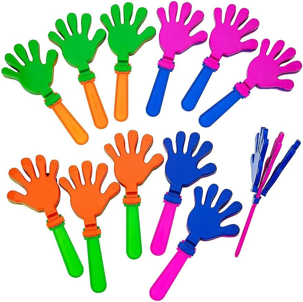 ArtCreativity Hand Clappers Noisemakers - Pack of 12-7.5 inch Assorted Plastic Noisemakers for Sports Parties and Concerts - Great Birthday Party
