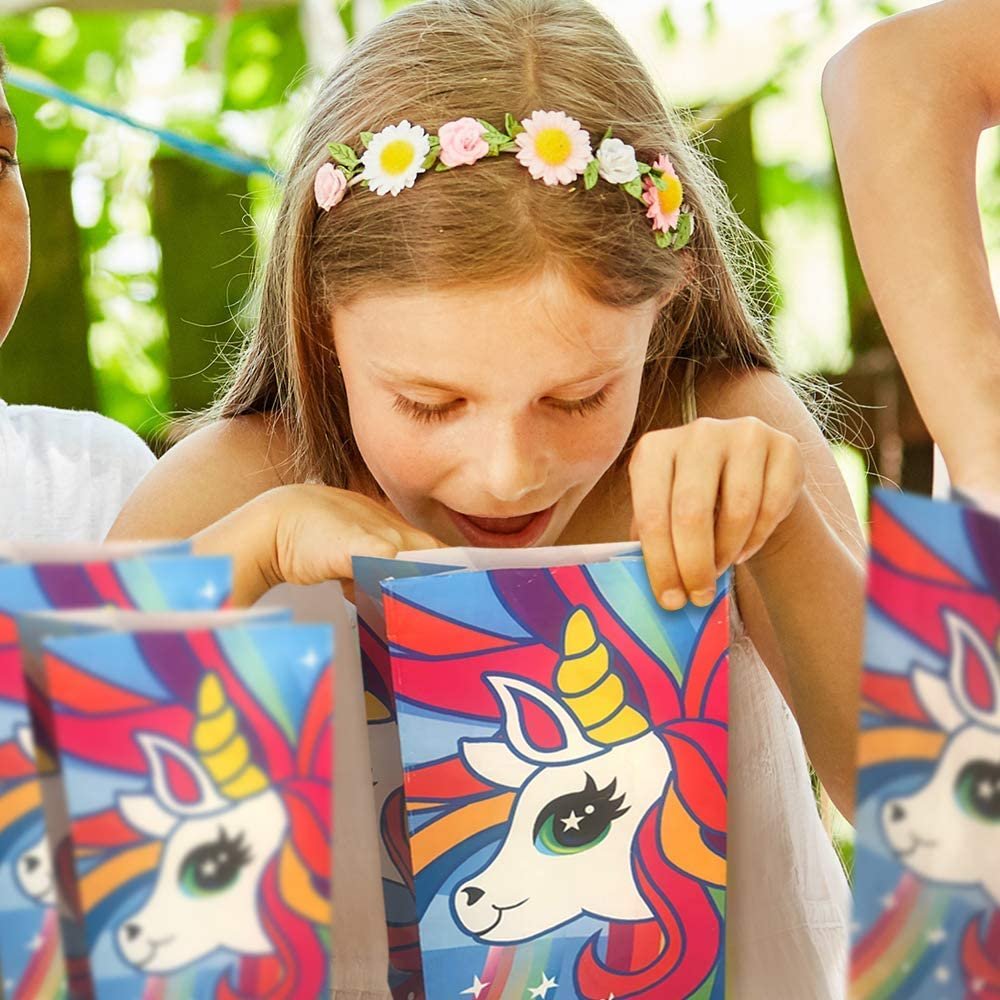 Unicorn Party Favor Bags, Pack of 12, Unicorn Themed Goodie Gift Paper Bags, Durable Treat Bags, Unicorn Party Supplies and Favors for Birthday, Baby Shower, Holiday Goodies