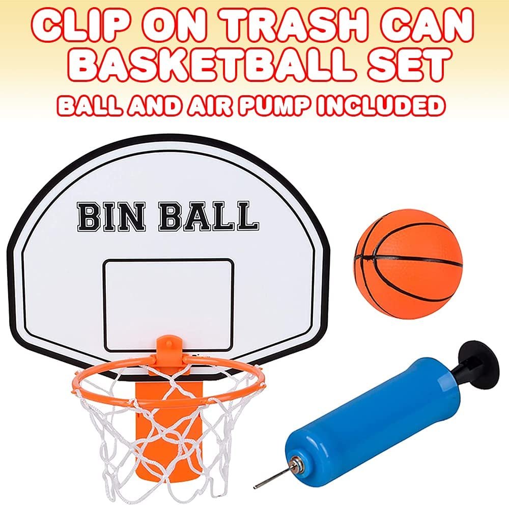 Trash Can Basketball Set, Includes Clip-On Hoop with Backboard, Inflatable Ball and Pump, Fun Indoor Basketball Hoop for Kids, Office Toys for Adults, Great Birthday Gift Idea