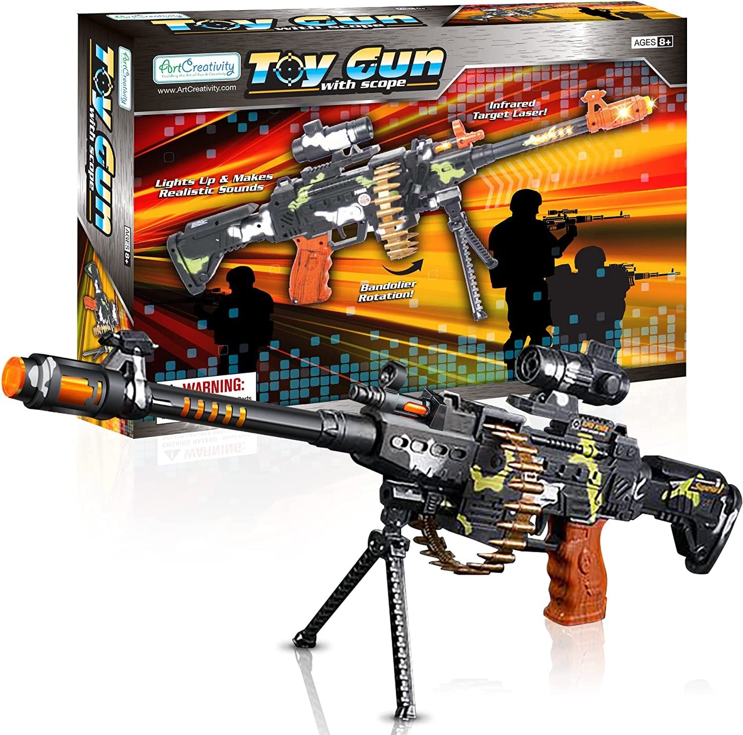 Toy Machine Gun with Scope, Sounds & Flashing Lights - Thrilling 25" Submachine Toy Gun