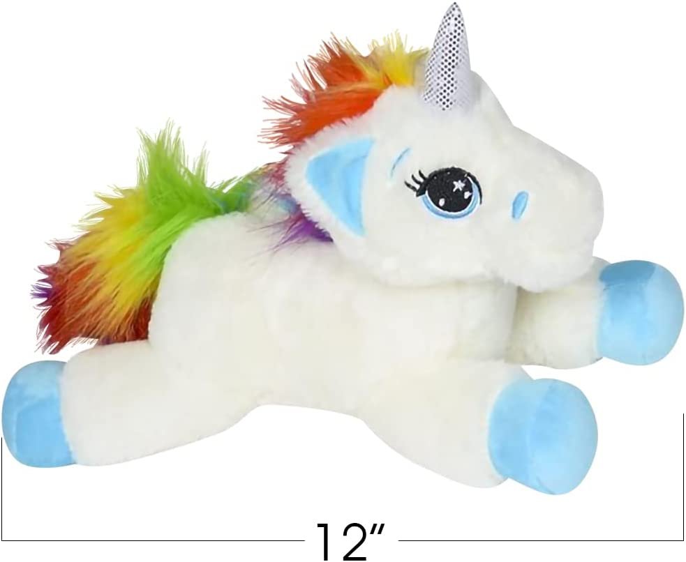 Plush Lying Unicorn Stuffed Toys, Set of 2, Soft and Cuddly Unicorn Toys for Girls and Boys, Cute Home, Bedroom, and Nursery Decor, Princess Gifts for Kids, 12” Long