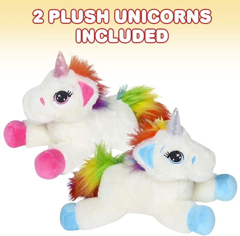 Plush Lying Unicorn Stuffed Toys, Set of 2, Soft and Cuddly Unicorn Toys for Girls and Boys, Cute Home, Bedroom, and Nursery Decor, Princess Gifts for Kids, 12” Long